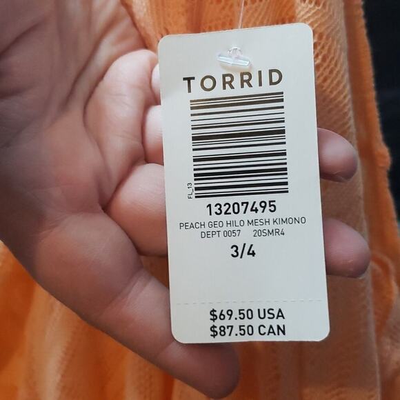 Torrid 3 4 Peach Mesh Hi-Lo Kimono 3X 4X Lace Short Sleeve Lightweight Flowy - Picture 2 of 5